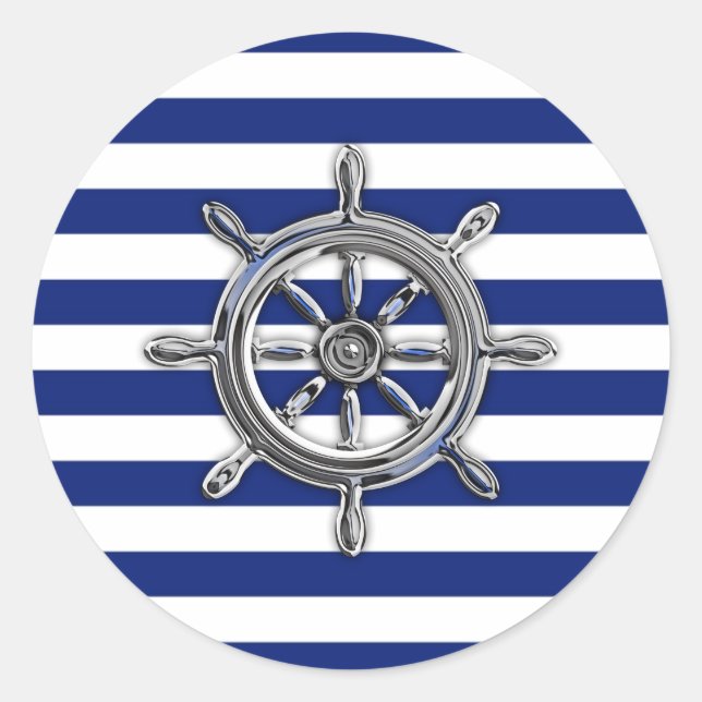 Sticker Rond Chrome Comme Roue sur les rayures nautiques (Devant)