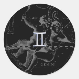 Sticker Rond Chrome d'argent comme Gemini Zodiac Connexion Heve
