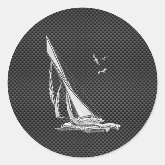 Sticker Rond Chrome Like Sailboat on Carbon Fiber (Devant)