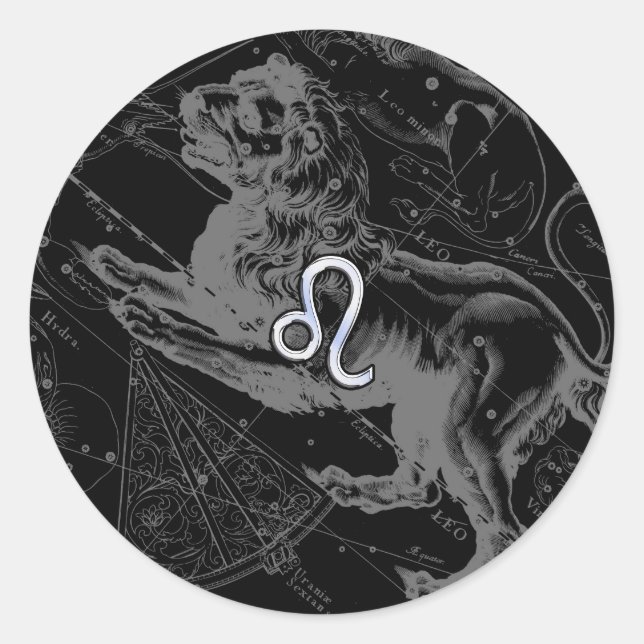 Sticker Rond Chrome Style Leo Zodiac Connexion Hevelius (Devant)
