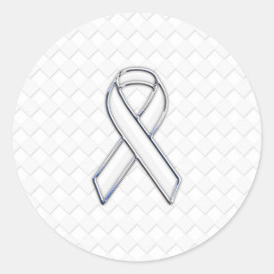 Sticker Rond Chrome White Ribbon Sensibilisation sur Checkers I