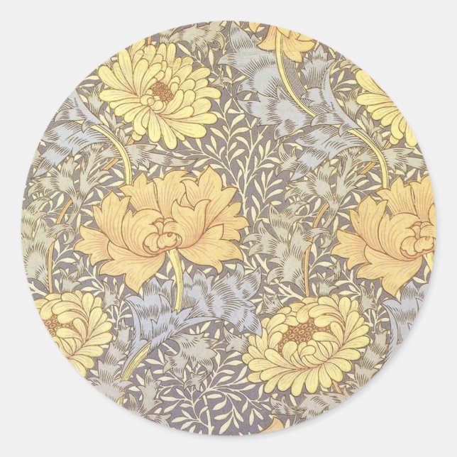 Sticker Rond Chrysanthème Fleurs de Maman William Morris (Devant)