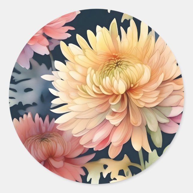 Sticker Rond Chrysanthème floral Botanique (Devant)