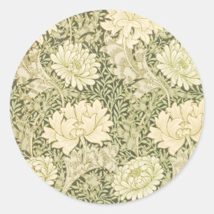 Sticker Rond Chrysanthème par William Morris, Art Vintage