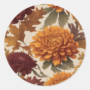 Sticker Rond Chrysanthèmes d'automne vibrants Asters et Marigol