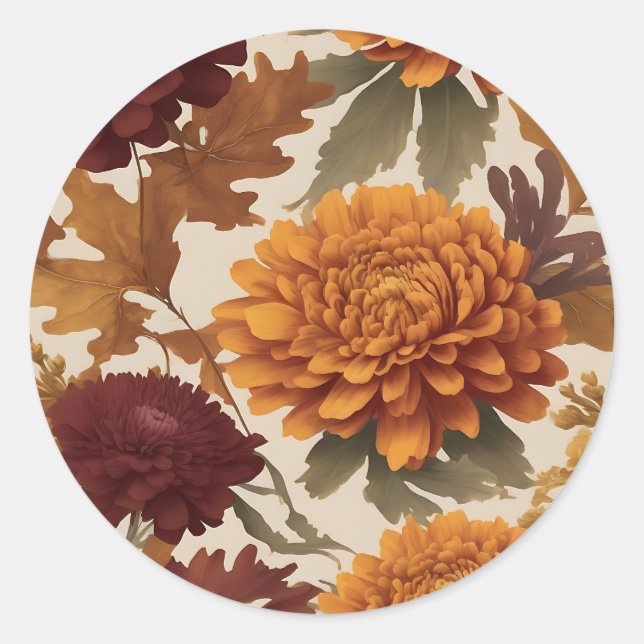 Sticker Rond Chrysanthèmes d'automne vibrants Asters et Marigol (Devant)