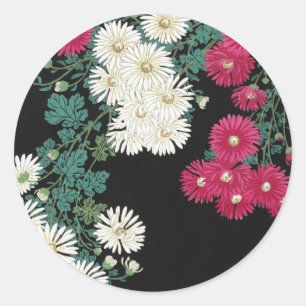 Sticker Rond Chrysanthèmes Vintages