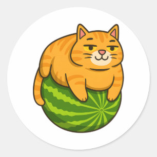 Sticker Rond Chubby Chat sur Watermelon Meme Shirt