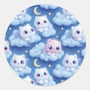 Sticker Rond "Chubby Kawaii Chats et nuages 3D Motif sans coutu