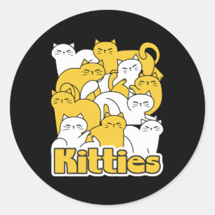 Sticker Rond Chubby Kitties Design - Cat Art adorable