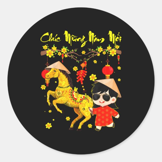 Sticker Rond Chuc Mung Nam Moi Binh Ngo Tet 2026 Vietnamese Gir (Devant)