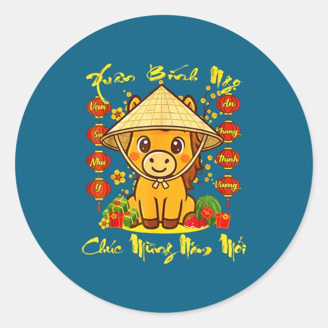 Sticker Rond Chuc Mung Nam Moi Vietnamese New Year Of The Horse (Devant)