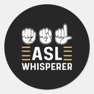 Sticker Rond Chuchoteur en langue des signes. Langue des signes