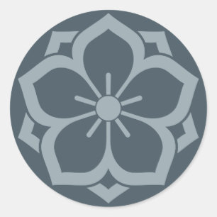 Sticker Rond Chuinyaekikyo Japonais Kamon Cerise Blossom Bleu