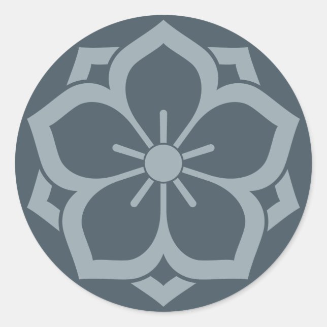 Sticker Rond Chuinyaekikyo Japonais Kamon Cerise Blossom Bleu (Devant)