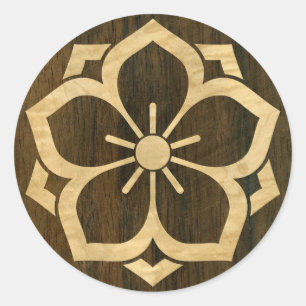 Sticker Rond Chuinyaekikyo Japonais Kamon cerise en fleurs Bois