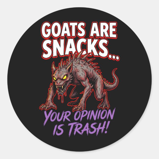 Sticker Rond Chupacabra Goats Are Snacks Funny Cryptid Humor (Devant)