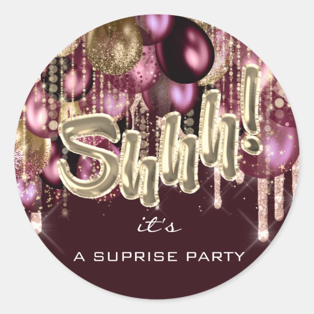 Sticker Rond Chut ! C'est Surprise Party Balloons Rose Gold Dri (Devant)