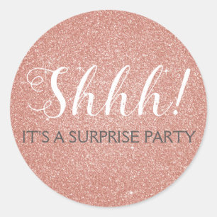 Sticker Rond Chut ! Surprise fête d'anniversaire Rose Gold Rose
