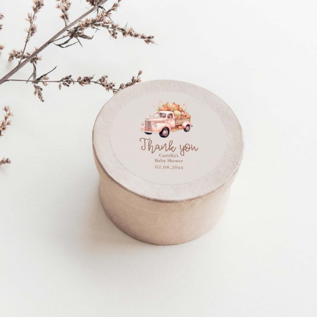 Sticker Rond Chute Baby shower fille Citrouille rose Camion (Créateur téléchargé)