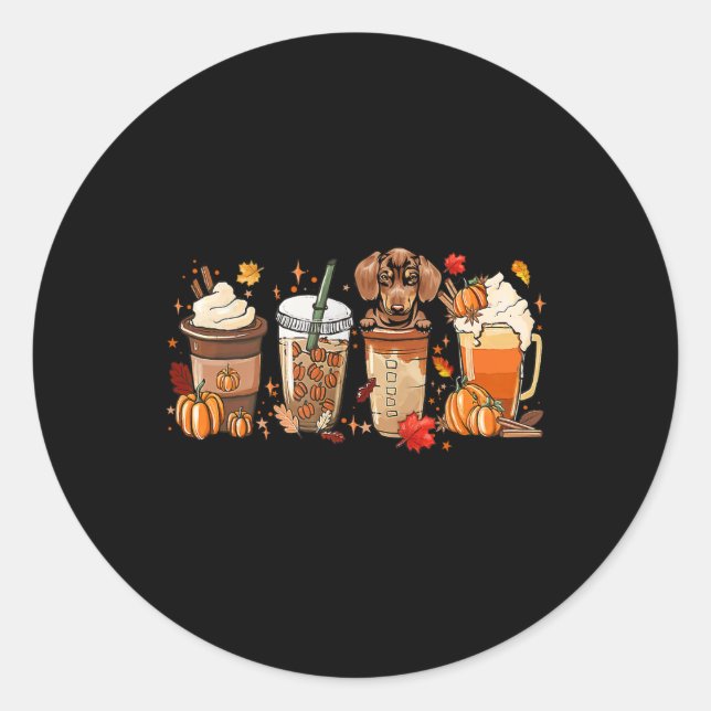 Sticker Rond Chute Café Dachshund Chat Halloween tenue pour la  (Devant)