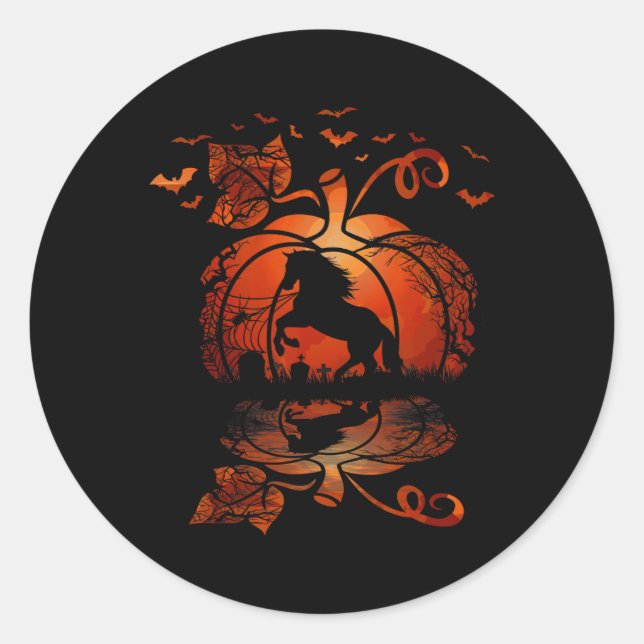 Sticker Rond Chute Cheval Dans L'Autum Halloween Amusant Citrou (Devant)