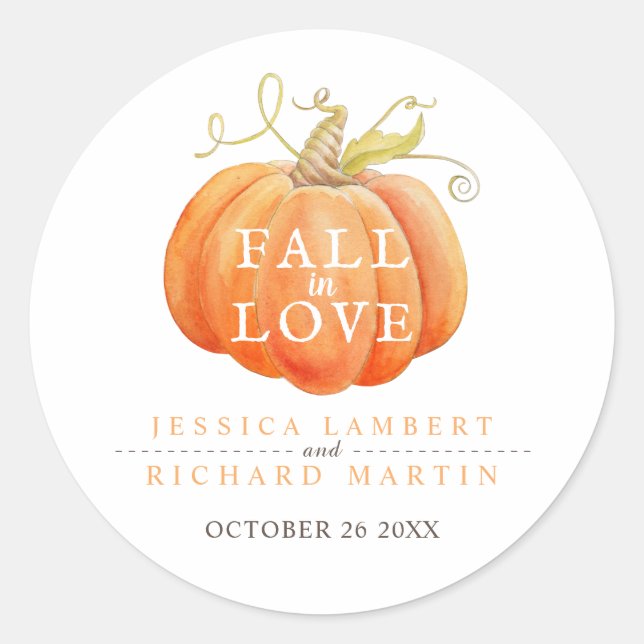 Sticker Rond Chute d'amour citrouille aquarelle art mariage (Devant)