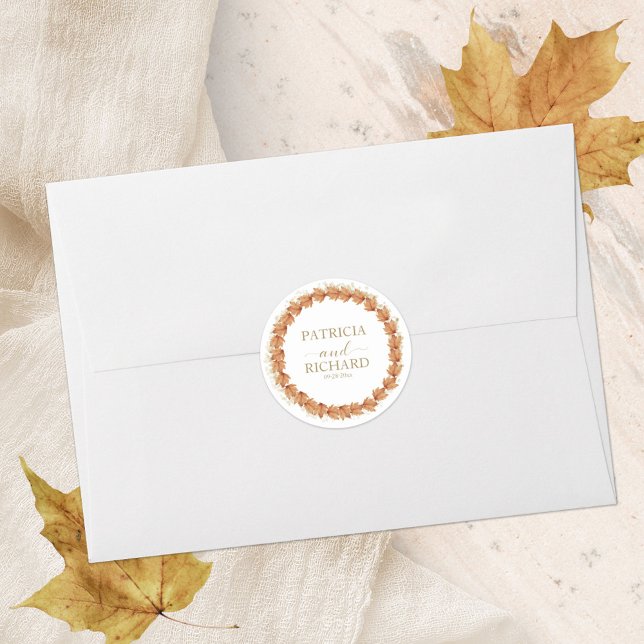 Sticker Rond Chute en amour Automne Feuilles Mariage (Créateur téléchargé)