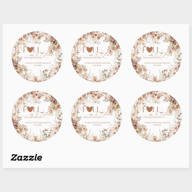 Sticker Rond Chute en amour Baby shower floral neutre (Feuille)
