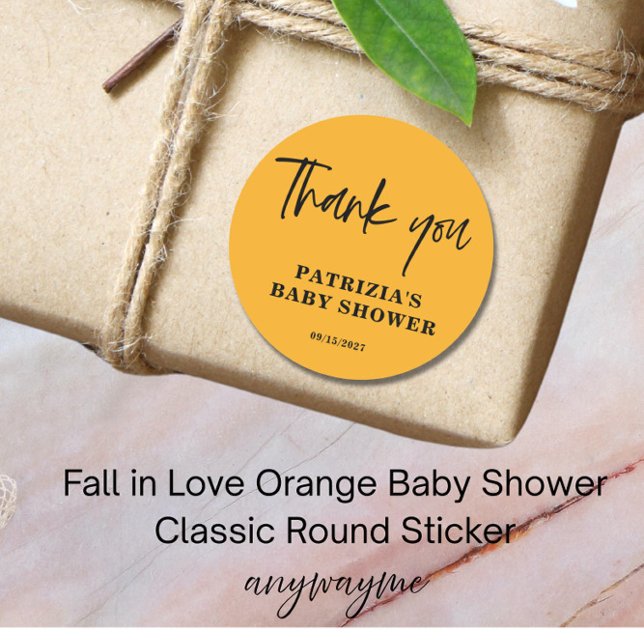 Sticker Rond Chute en Amour Baby shower orange (Créateur téléchargé)
