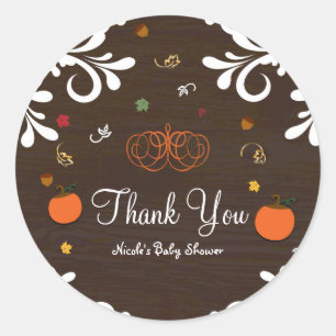 Sticker Rond Chute en amour Citrouille Feuilles et Baby shower