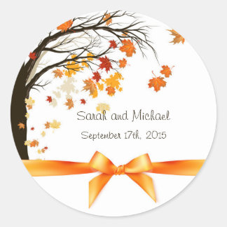 Sticker Rond Chute Feuille Automne Automne Mariage Enveloppe Ph