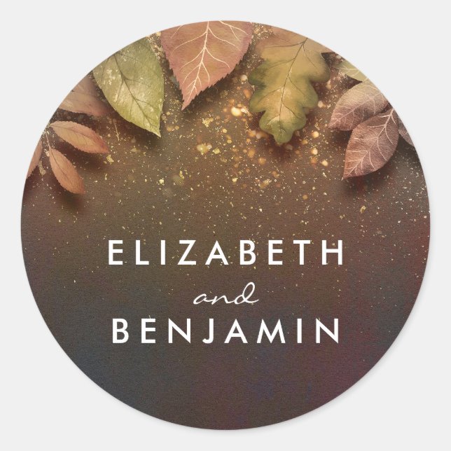 Sticker Rond Chute Gold Feuille Vintage Wedding (Devant)