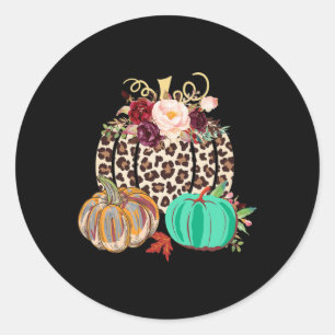 Sticker Rond Chute Leopard Cheetah Citrouille Rustique Hallowee