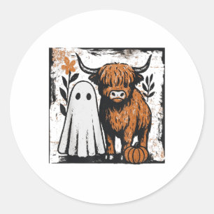 Sticker Rond Chute Mignonne Vache Highland Fantôme Saison Éffra