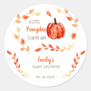 Sticker Rond Chute Petit Baby shower Citrouille Aquarelle Folio