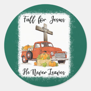 Sticker Rond Chute pour Jésus Il Jamais Citrouille Feuille Cami