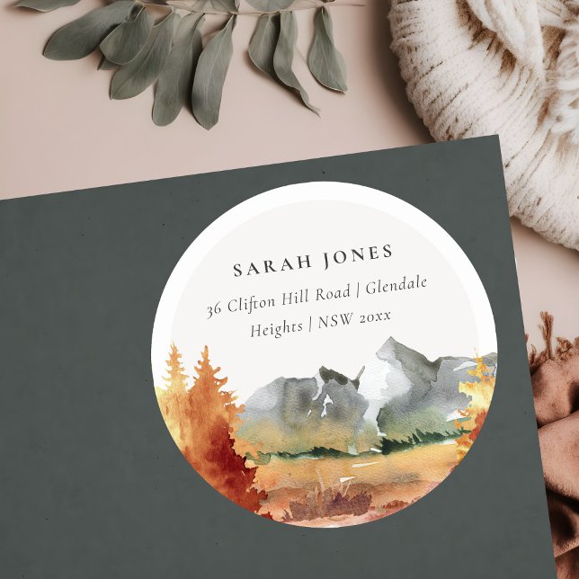 Sticker Rond Chute Rouille Orange Mountain Trees Adresse de rem (Créateur téléchargé)