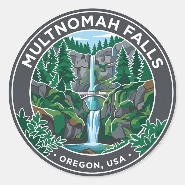 Sticker Rond Chutes Multnomah États-Unis (Devant)