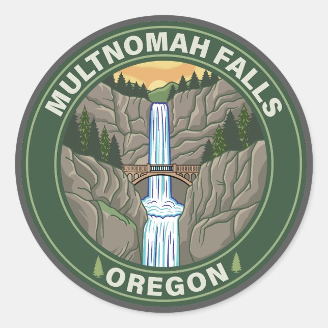 Sticker Rond Chutes Multnomah Oregon (Devant)