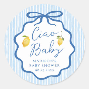 Sticker Rond Ciao Baby Blue Fête de Naissance Italienne au Citr