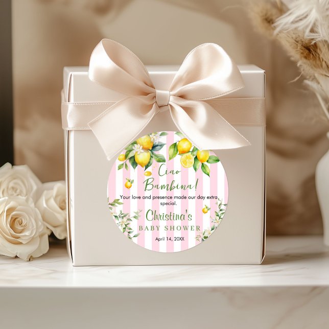 Sticker Rond Ciao Bambina Baby Shower Thank you  (Ciao Bambina Baby Shower Thank you Stickers)