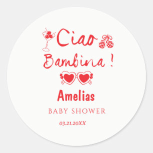 Sticker Rond Ciao bambina thème dessiné à la main pour baby sho