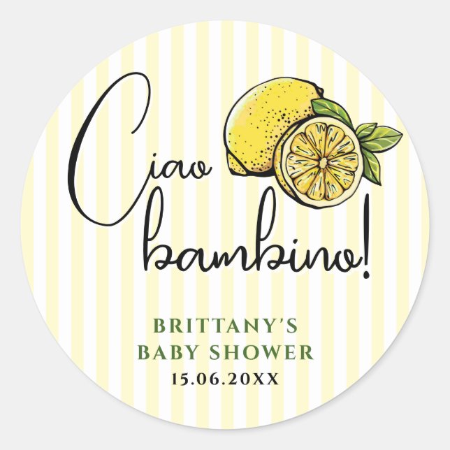 Sticker Rond Ciao Bambino Lemon Baby shower d'été italien (Devant)