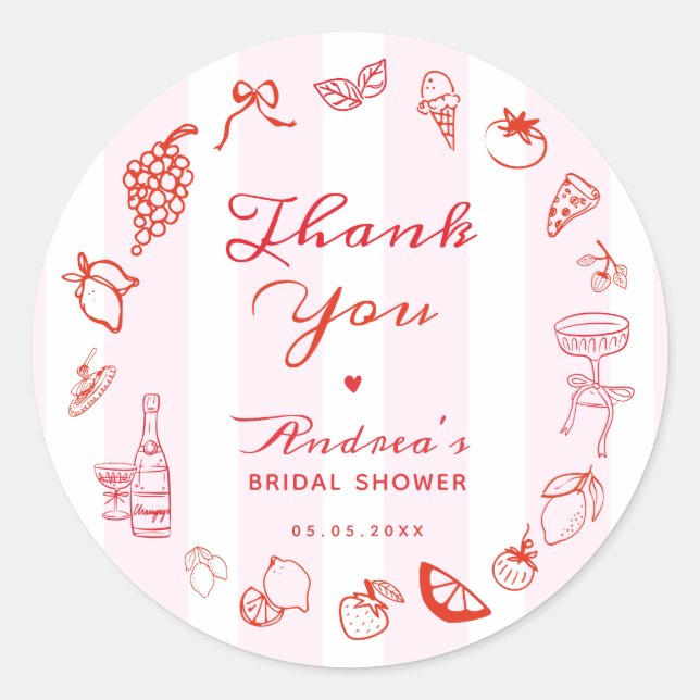 Sticker Rond Ciao Bella Hand Drawn Bridal Shower Thank You (Devant)