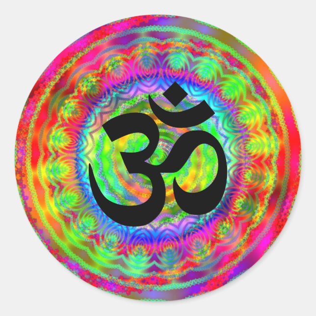 Sticker Rond Cible Tie-dye avec symbole Om (Devant)