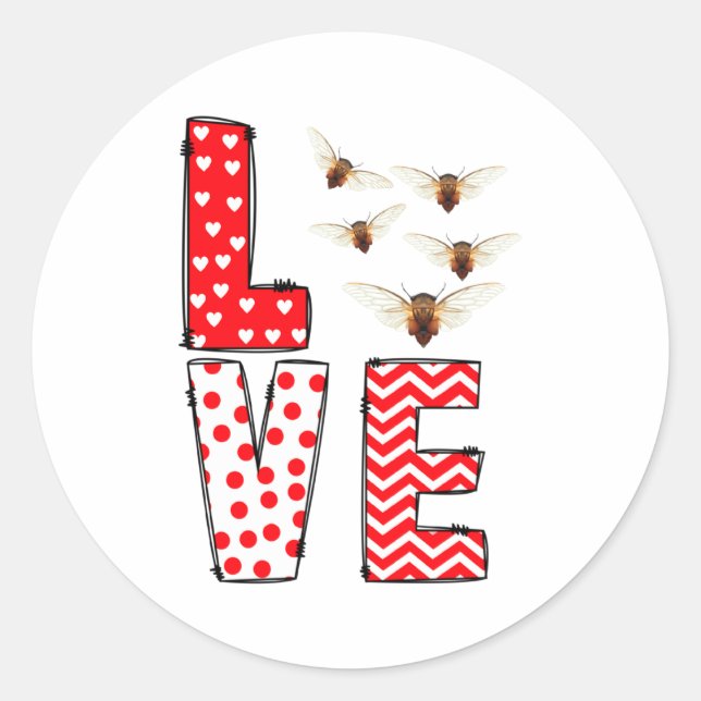 Sticker Rond Cicada Valentines Day Love Valentine Cute Hearts  (Devant)