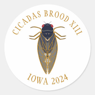 Sticker Rond Cicadas Brood XIII IOWA 2024 Texte personnalisé