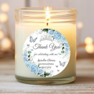 Sticker Rond Ciel bleu Floral Princesse Robe Argent Quinceañera
