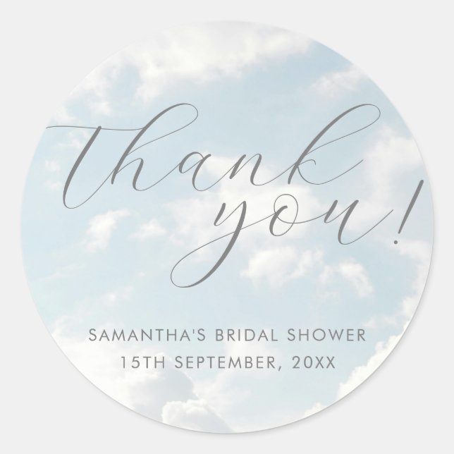 Sticker Rond Ciel bleu nuageux élégant pour Baby Shower de mari (Devant)